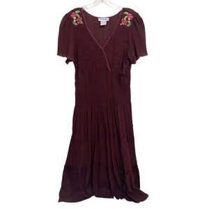 The Paragon Dress Womens Large Boho India Fall Hippie Fairy Floral Embroidered